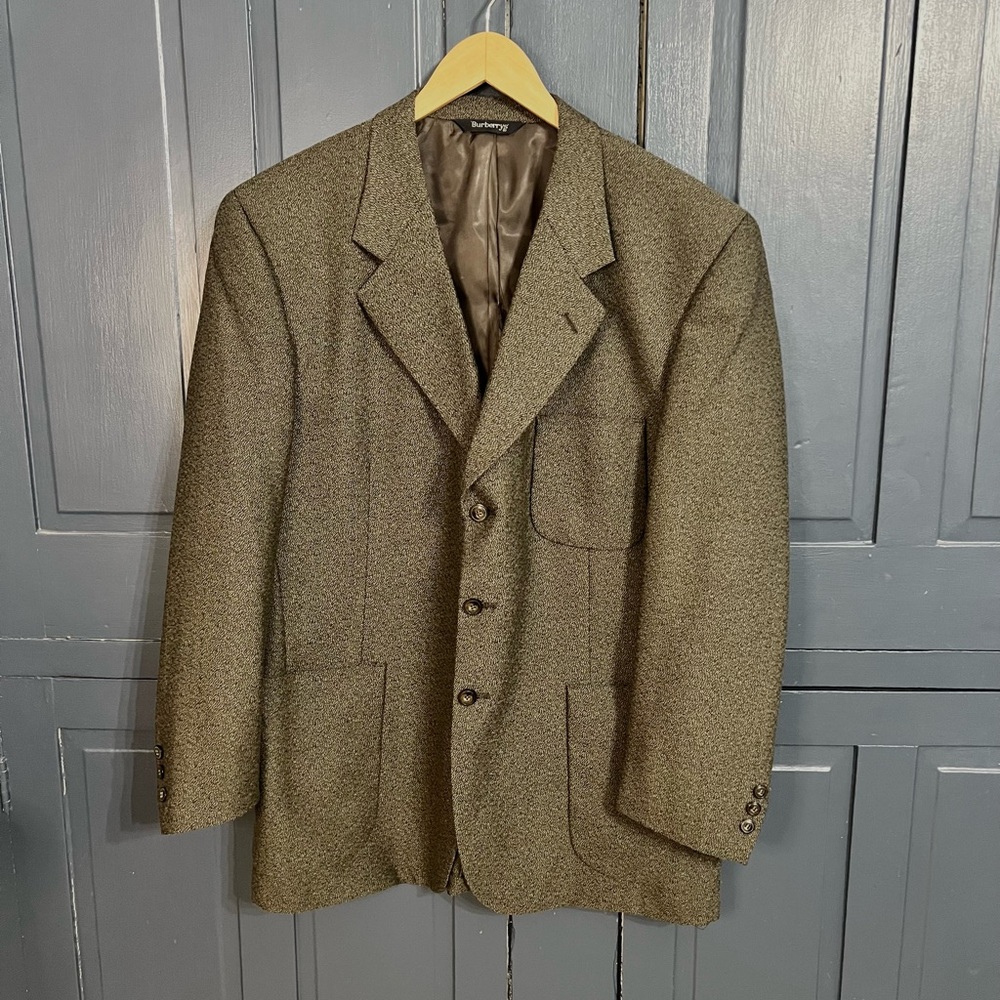 Vintage Burberrys Tweed Blazer Mens Wool Sport Coat Brown 3 Button Classic